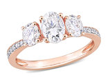1.80 Carat (ctw) Lab-Created Three-Stone Oval Moissanite Engagement Ring in 10K Rose Gold